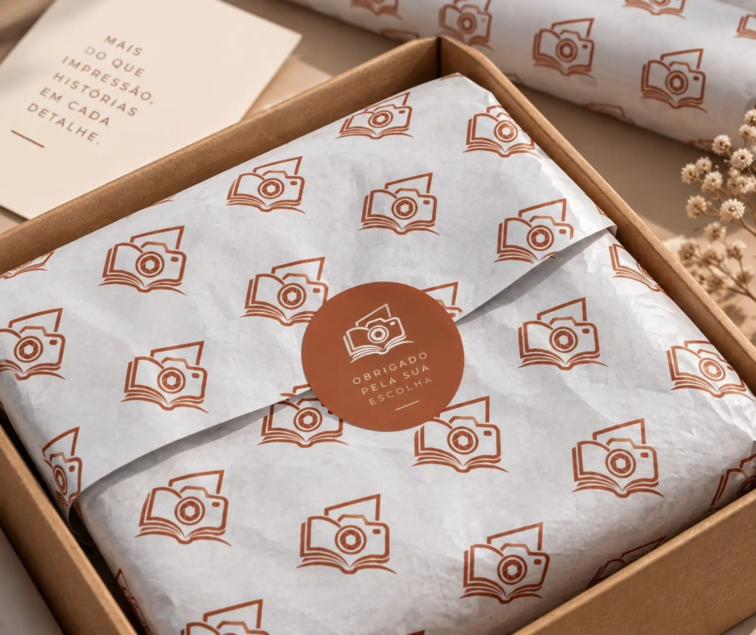 Embalagem da Captura com papel personalizado e selo terracota